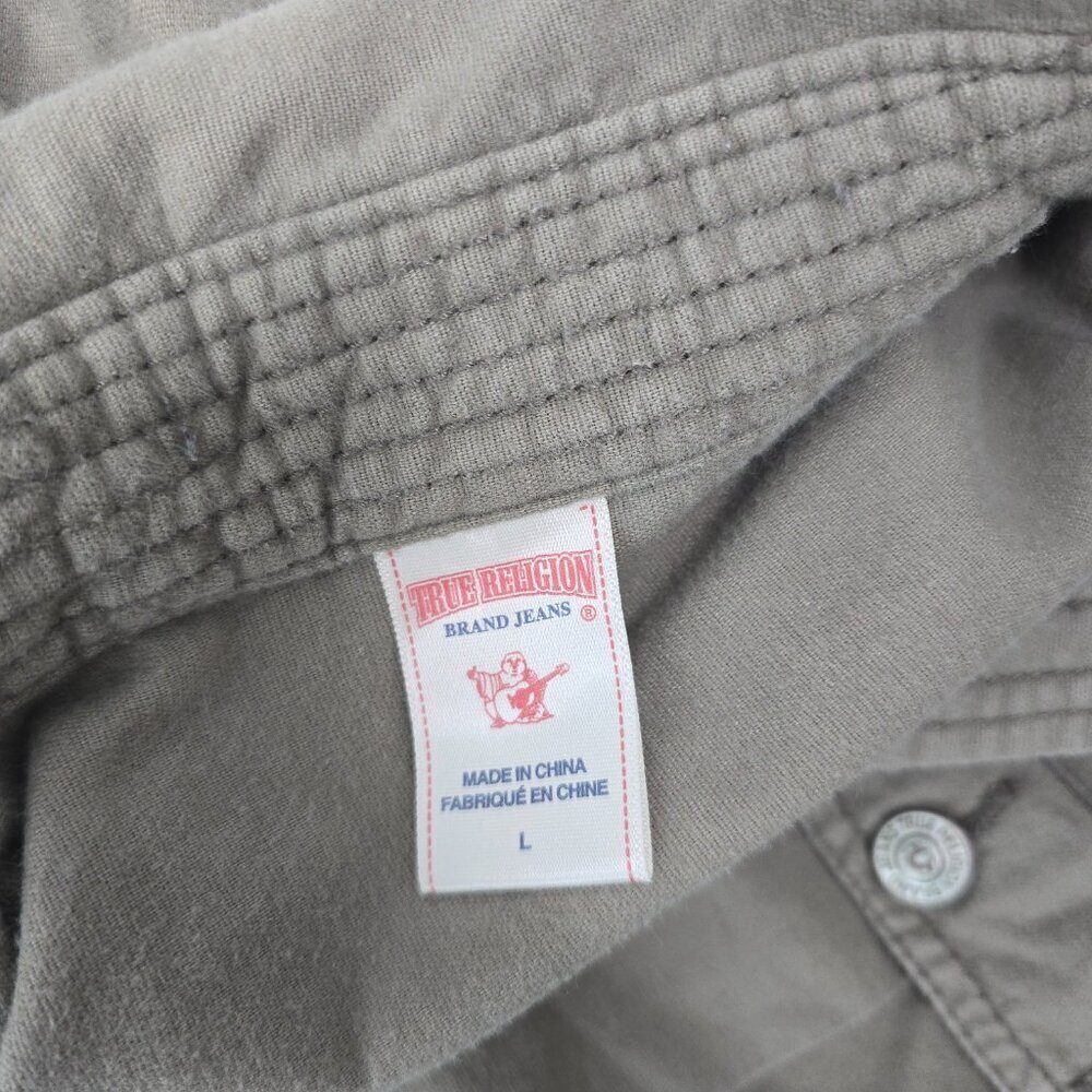 True Religion Olive Green Long Sleeve Double Gauze Flannel Utility Shirt - Picture 9 of 10